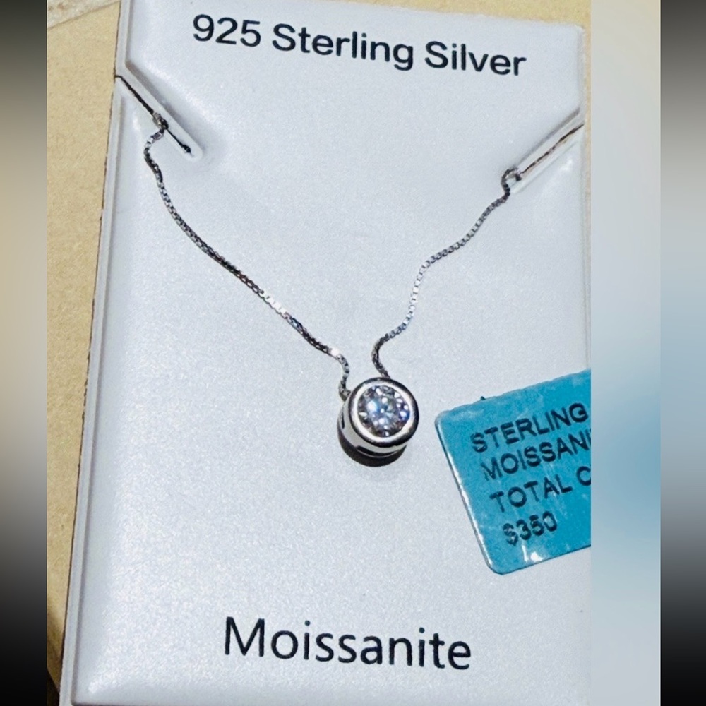 Sterling Silver Moissanite Bezel Pendant Necklace - Silver